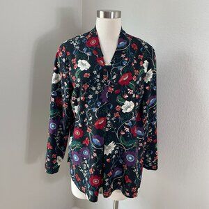 Chicos Womens 8/10 Floral Long Sleeve Blouse V Neck Shirt Top